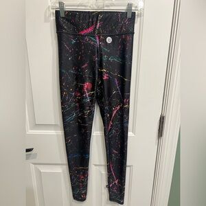 Terez Black Leggings with Neon Paint-Splash Print